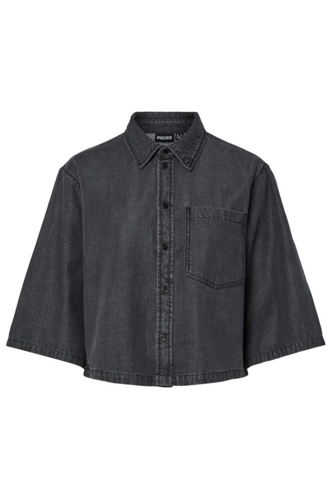PCJASMINE 3/4 CROPPED DENIM SHIRT 17160119 BLACK DENIM
